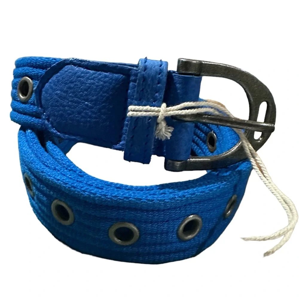NWT Free People Avril Grommet Leather Woven Extra-Long Belt in Cobalt Blue